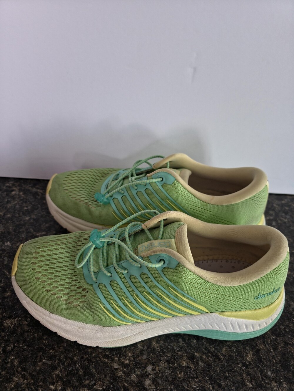 Dansko Light Green Athletic Mesh Sneakers with Yellow Accents 7 US / 37 EU.